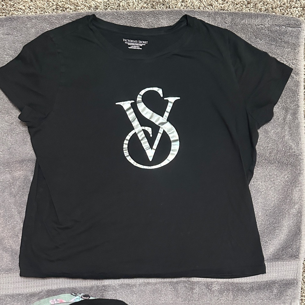 Victoria's Secret Black Tee with Silver Logo